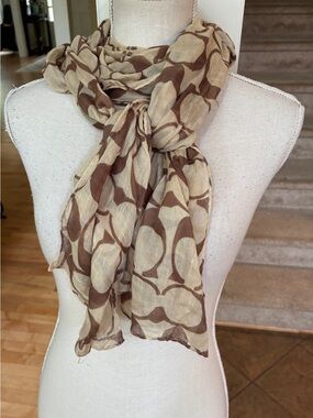Coach Brown and Beige Logo  Print Scarf
